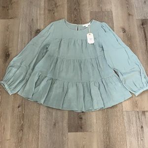 NWT Chic Soul mint green teired peasant blouse, Size S